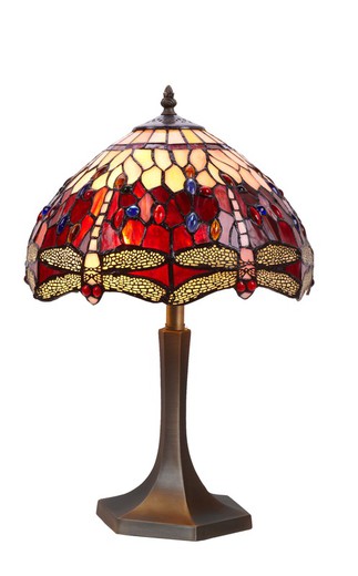 Candeeiro de Mesa Tiffany com base hexagonal Série Belle Rouge Dia.30cm Tiffan e Light