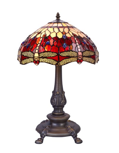 Lampe de table Tiffany série Belle Rouge avec base en forme et supports. Diamètre 40cm Verre opalin d'origine certifié Tiffan and Light de moderniste américain de haute qualité