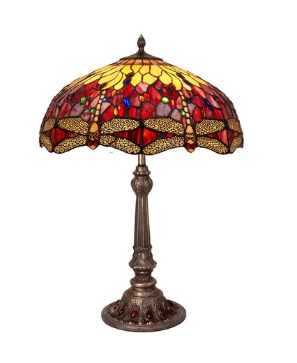 Lampada da tavolo Tiffany Serie Belle Rouge con base con perle rosse Diametro 54cm Tiffan e Luce certificato originale vetro opalino americano modernista di alta qualità