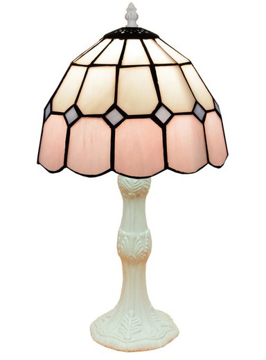 Lampada da Tavolo Tiffany Serie Rosa base bianco sporco Diametro 20cm Tiffany e Luce