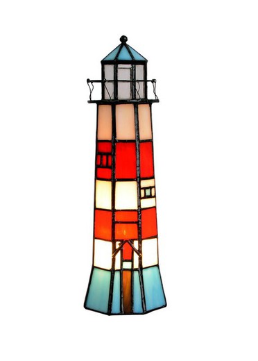 Tiffany Lighthouse Lampe Rot Blau Tiffan und Licht Höhe 27cm