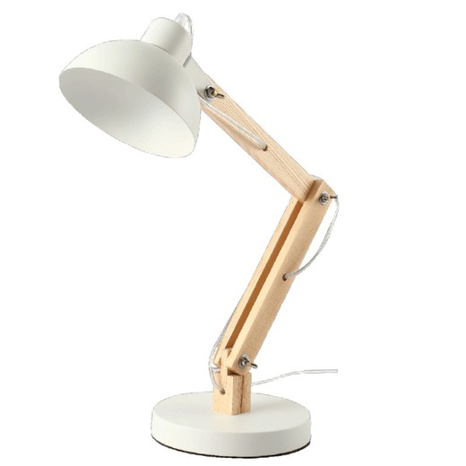 Lampada flexo articolata con legno e colore bianco