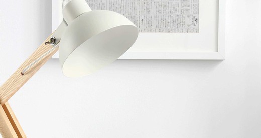 Lampada flexo articolata con legno e colore bianco