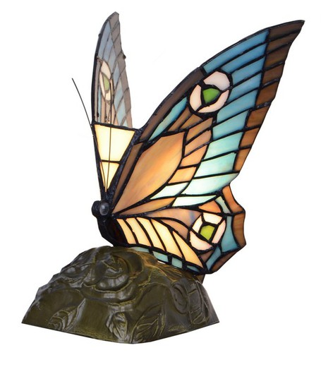 Tiffany Blue and Brown Tiffan Butterfly Lamp and Light Height 26cm