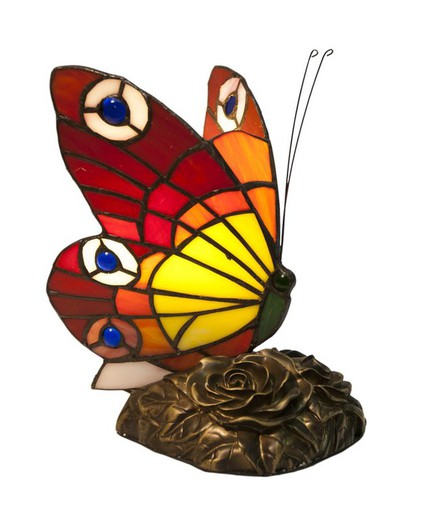 Tiffany Red and Yellow Tiffan Butterfly Lamp and Light Height 26cm