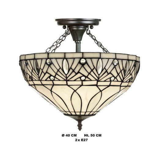 Luminária de teto  com correntes Tiffany diâmetro 40cm Artistar