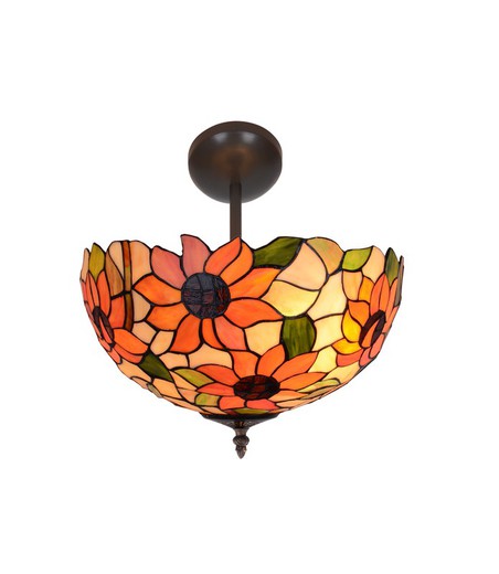 Low ceiling light with Tiffany lampshade, indirect light