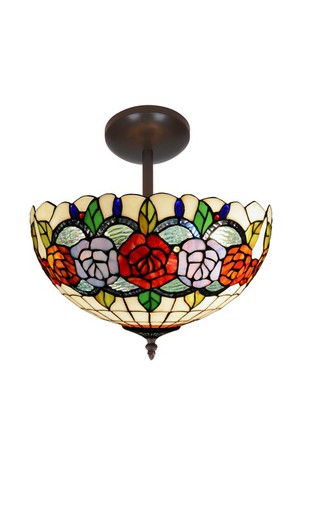 Low ceiling light with Tiffany lampshade, indirect light