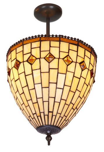 Niedrige Deckenleuchte mit Tiffany-Lampenschirm, indirektes Licht