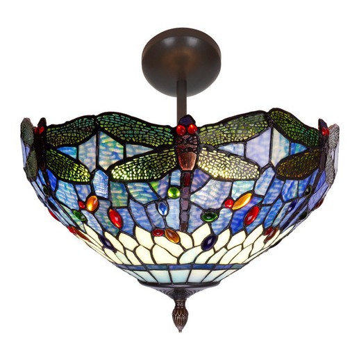 Low Tiffany ceiling light with blue dragonflies diameter 40cm Belle Epoque Series Tiffan and Light