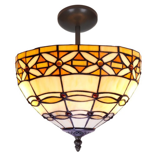 Lâmpada de teto baixo Série Tiffany Ivory diâmetro 30cm Tiffan e Light