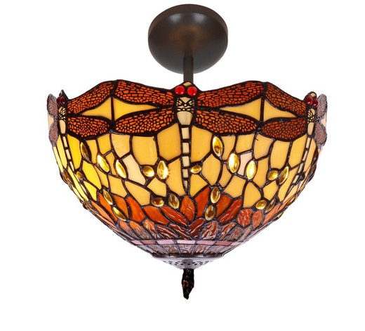 Ceiling light with stem Tiffany Series Belle Amber diameter 30cm