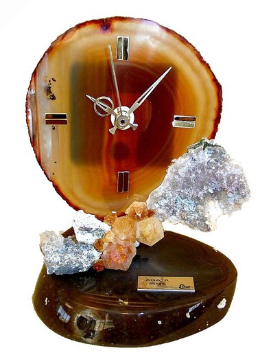 Brown agate clock on small agate base