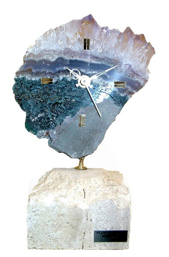 Amethyst clock on travertine base