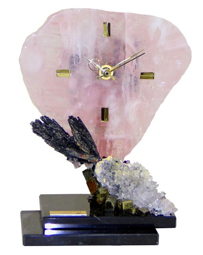 Rose quartz clock on marble base