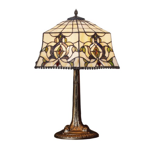 Lampada da tavolo base Foma con paralume Tiffany diametro 40cm