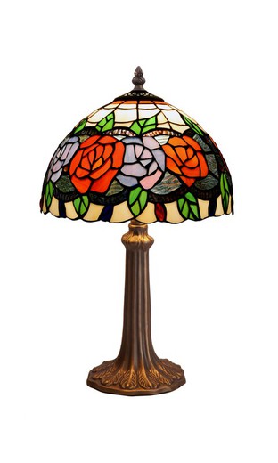 Lampada da tavolo base Foma con paralume Tiffany Serie Rosy diametro 20cm