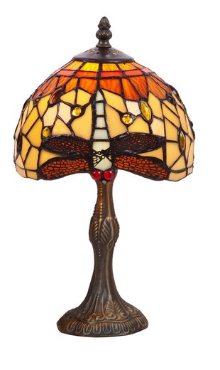 Lampe à poser Manoir forme Tiffany socle diamètre 20cm Série Belle Ambre
