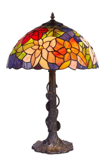 Lampada da tavolo base più grande con foglie Tiffany diametro 40cm Serie Güell