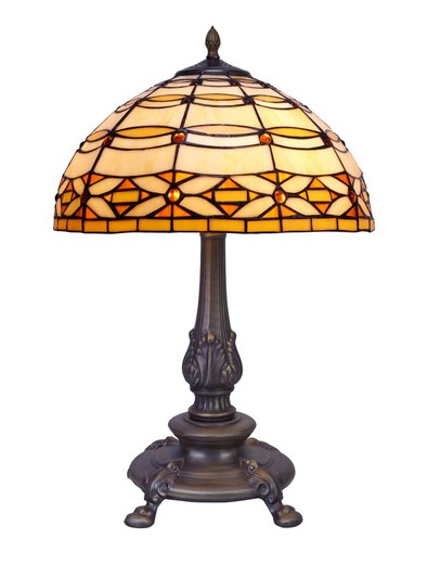 Lampada da tavolo grande base dalla forma spettacolare Tiffany diametro 40cm Serie Avorio