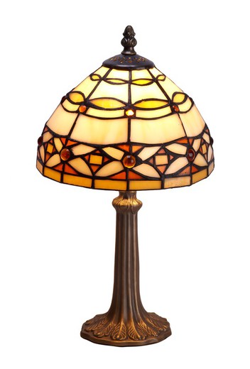 Grande lampada da tavolo Tiffany forma base diametro 20cm Serie Avorio