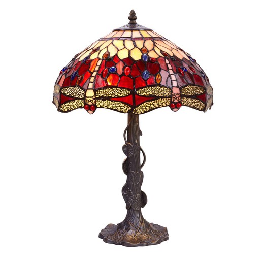 Grande lampe à poser Tiffany diamètre 40cm Série Belle Rouge