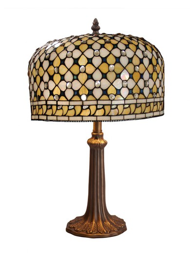 Lampe de table Tiffany medium diamètre 30cm socle arbre Queen Série de "Tiffan et lumière"