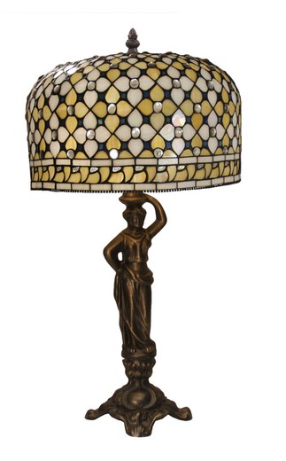 Tiffany-Tischlampe, mittelgroß, Durchmesser 30 cm, mit Sockel, Sklavenfigur, Queen-Serie von „Tiffan und Licht“