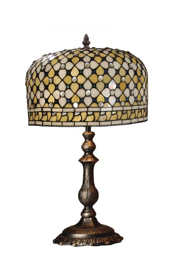Mittlere Tiffany-Tischlampe, Durchmesser 30 cm, Queen-Serie von „Tiffan und Licht“