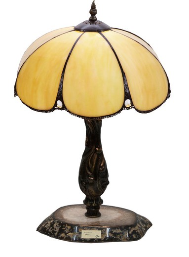 Lampada da tavolo media Tiffany diametro 30cm Serie Virginia con base in agata chiara di "Tiffan e luce"
