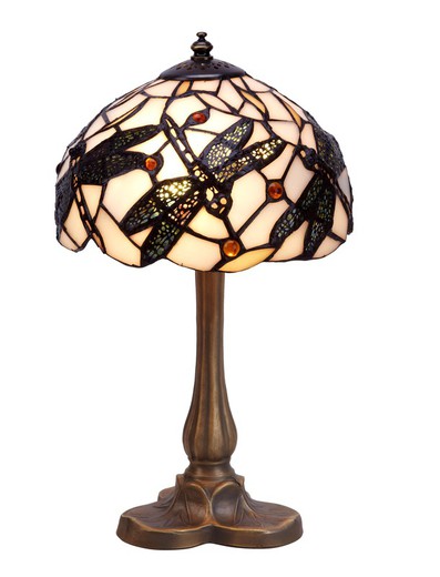 Piccola lampada da tavolo Tiffany a forma di trifoglio base diametro 20cm Serie Pedrera