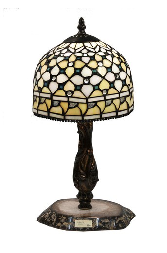 Petite lampe à poser avec socle en agate abat-jour Tiffany diamètre 20cm Série Queen de "Tiffan et lumière"