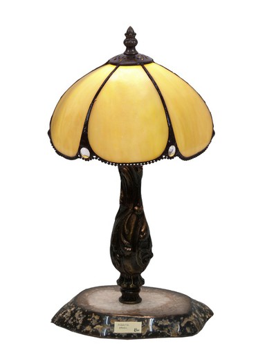 Kleine Tischlampe mit Achatsockel, Tiffany-Lampenschirm, Durchmesser 20 cm, Virginia-Serie von „Tiffan and Light“