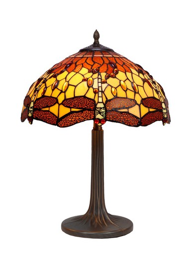 Lampada da tavolo Tiffany base ad albero Serie Belle Amber diametro 40cm