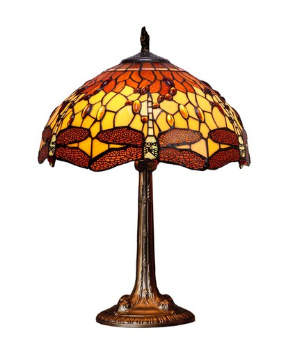 Lampada da tavolo Tiffany base sagomata Serie Belle Amber diametro 40cm