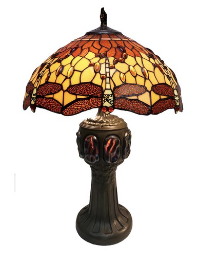 Lampada da tavolo grande base con vetro Tiffany diametro 40cm Serie Belle Amber