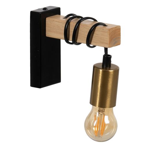 Black-natural metal-wood wall light 15 x 5 x 12 cm