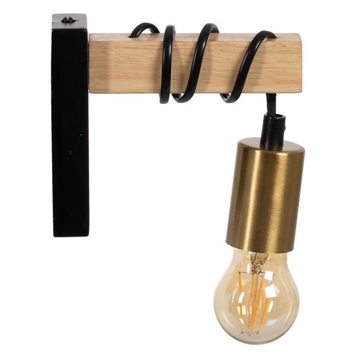 Black-natural metal-wood wall light 15 x 5 x 12 cm