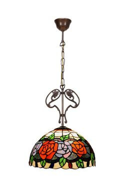 Sospensione a soffitto con catena e decoro in ghisa con paralume Tiffany