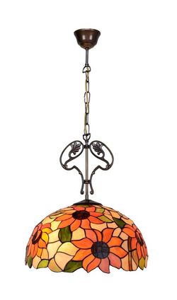 Ceiling pendant with chain and cast iron decoration with Tiffany lampshade