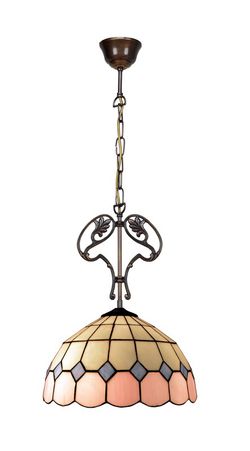 Ceiling pendant with chain and cast iron decoration with Tiffany lampshade