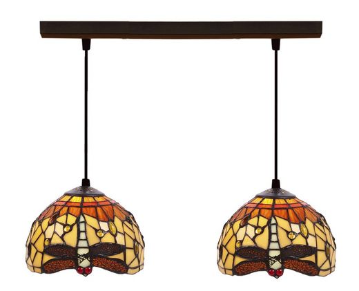 Colgante de techo con dos pantallas Tiffany Serie  Belle Amber d.20cm