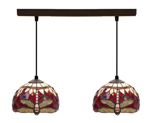 Suspension de plafond avec deux abat-jour Série Tiffany Belle Rouge d.20cm