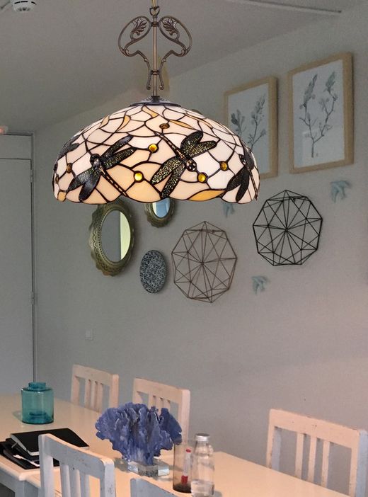 Ceiling pendant larger diameter 45cm with chain and ornament cast Tiffany Pedrera Series