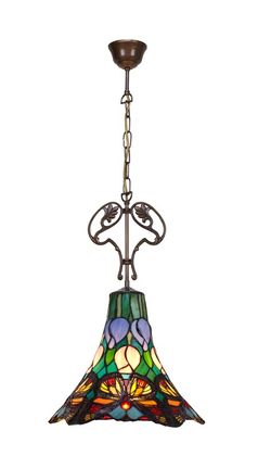 Pendente da soffitto Tiffany medio con decoro in ghisa e catena diametro 35cm Serie Butterfly