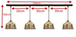 Lampada a sospensione Tiffany con 4 paralumi Serie Hexa d.20cm x 4. Telaio in ferro marrone scuro