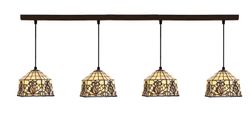 Lampada a sospensione Tiffany con 4 paralumi Serie Hexa d.20cm x 4. Telaio in ferro marrone scuro