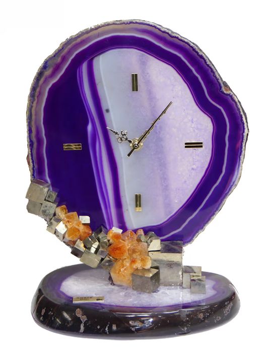 Large clock with blue agate. Height 25cm
