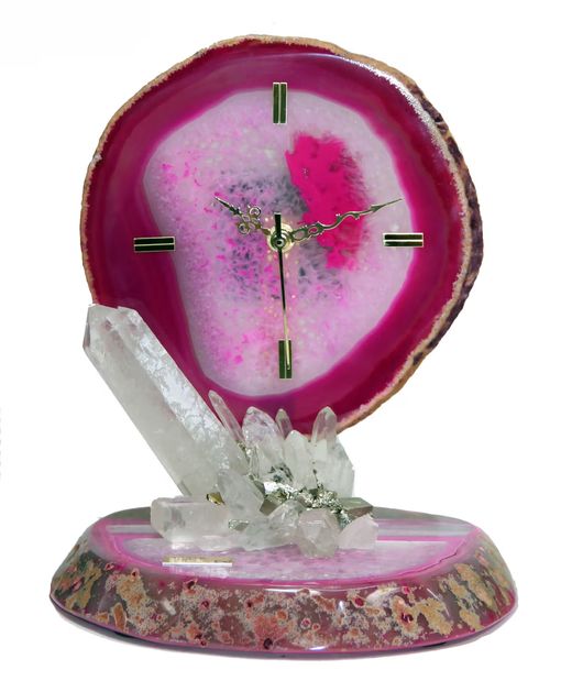 Large clock with violet agate. Height 25cm