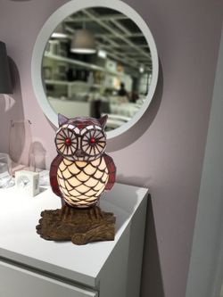 Tiffany Owl Lampe Farbe Rot Beig Tiffan und High Light 30cm